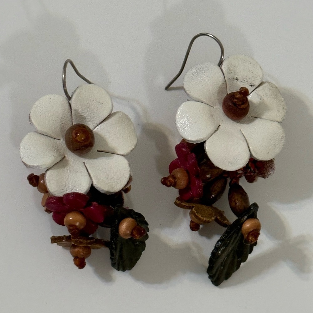 Leather Cluster Earrings and Bracelet Pair